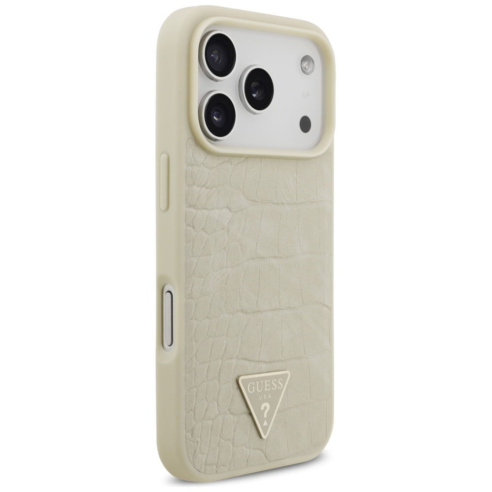 MagSafe Case for Apple iPhone 17 Pro, Guess, Croco Triangle Logo, Gold