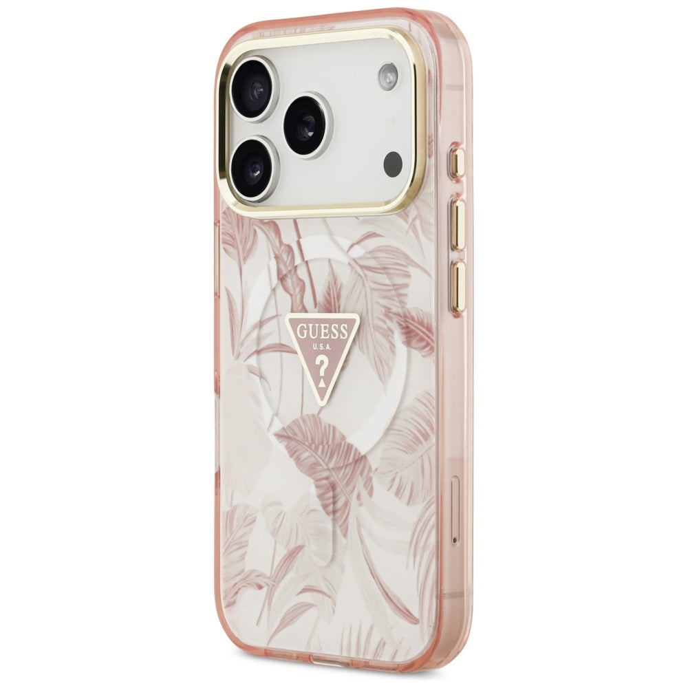 MagSafe Case for Apple iPhone 17 Pro, Guess, Jungle Tonal Triangle, Pink