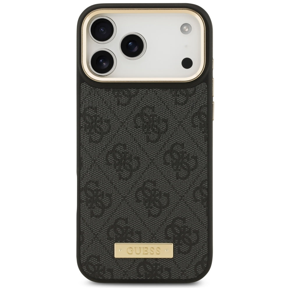 MagSafe Case for Apple iPhone 17 Pro Max, Guess, 4G Logo Plate, Black