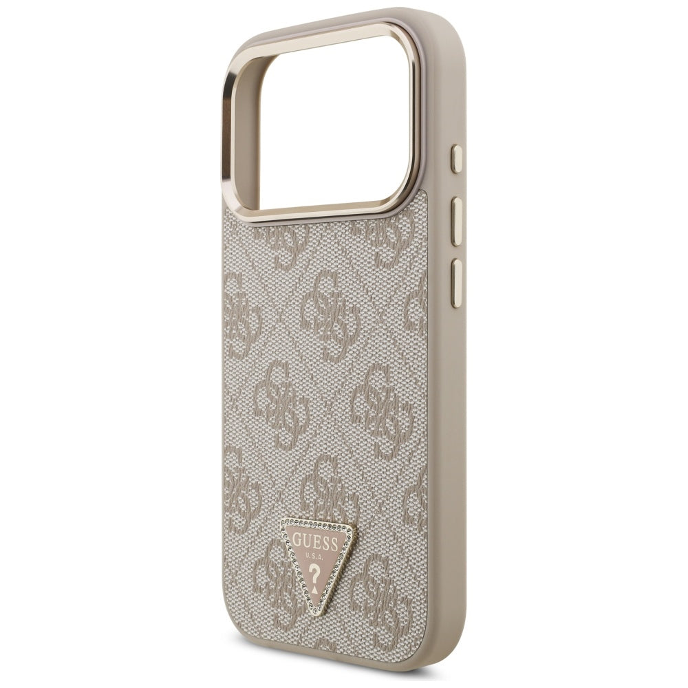 MagSafe Case for Apple iPhone 17 Pro Max, Guess, 4G Triangle Logo, Golden Pink
