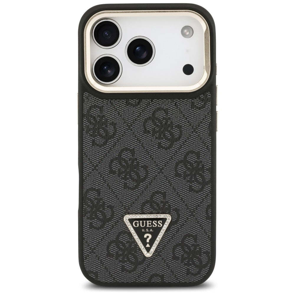 MagSafe Case for Apple iPhone 17 Pro Max, Guess, 4G Triangle Logo with Stand Camera, Black Gold