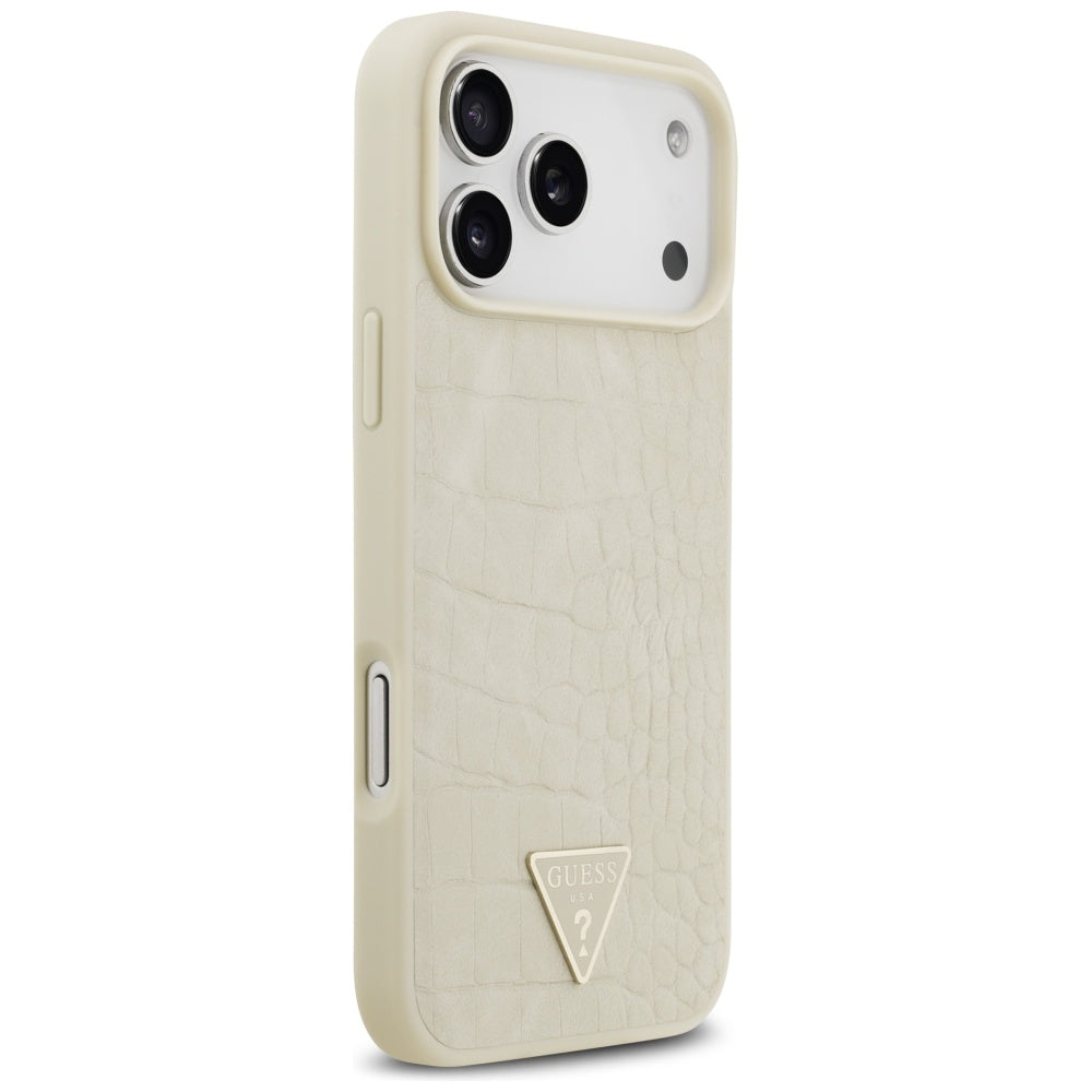 MagSafe Case for Apple iPhone 17 Pro Max, Guess, Croco Triangle Logo, Gold