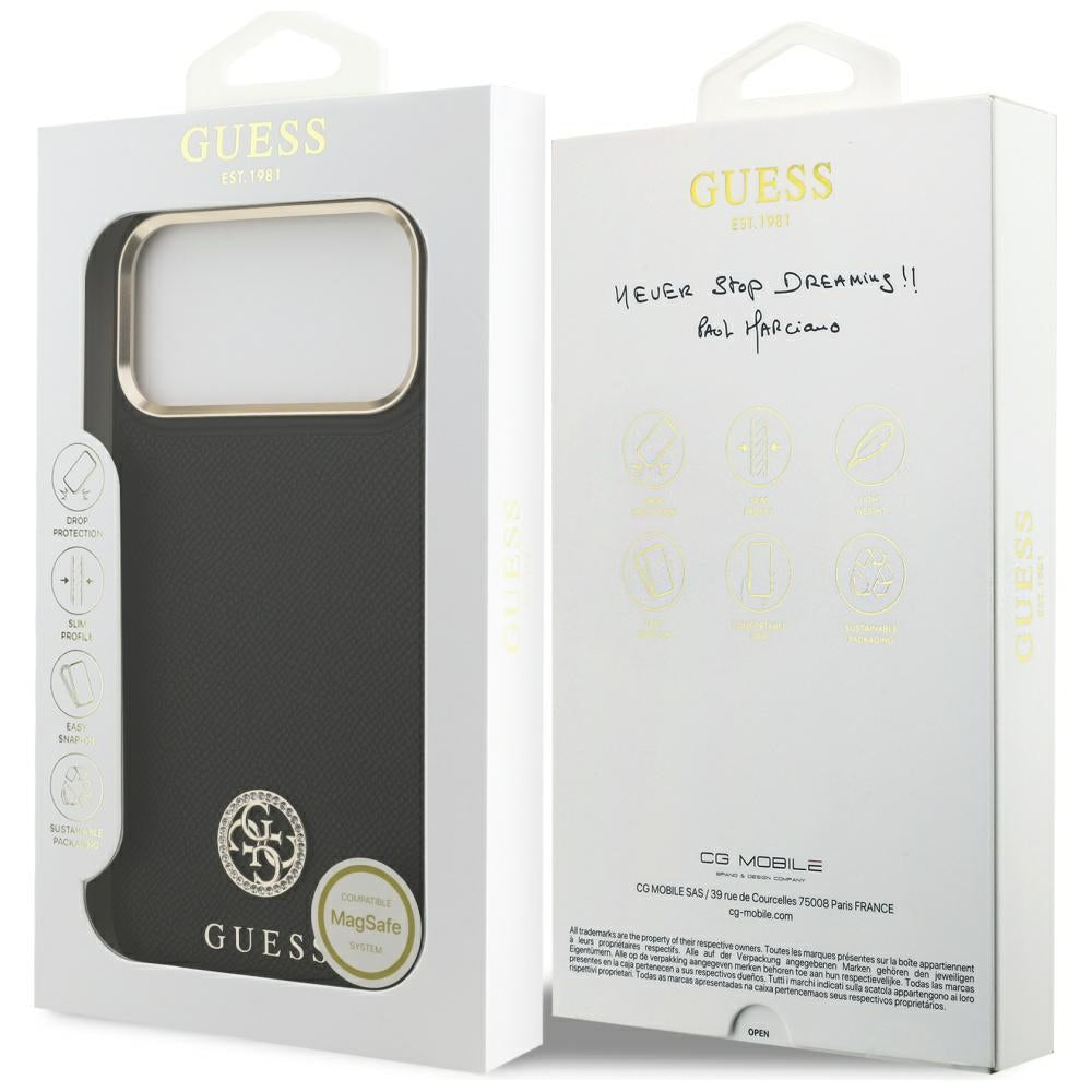 MagSafe Case for Apple iPhone 17 Pro Max, Guess, Grained Strass Logo, Black