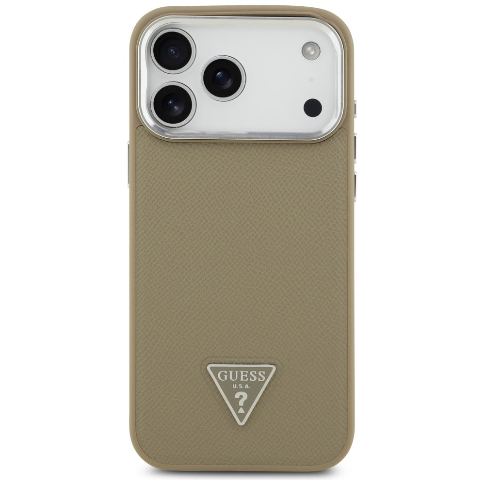 MagSafe Case for Apple iPhone 17 Pro Max, Guess, Grained Triangle Logo, Brown