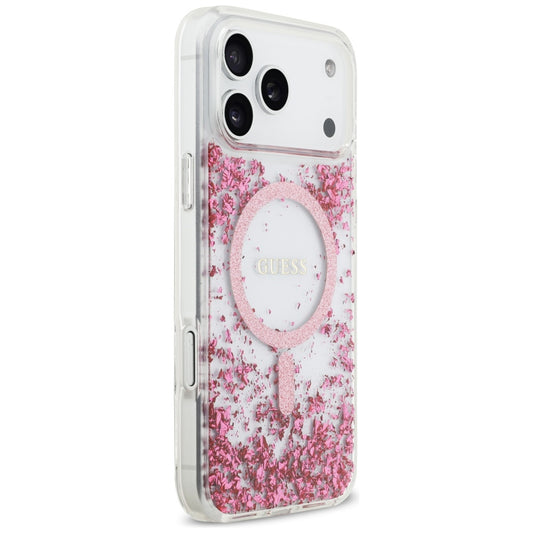 MagSafe Case for Apple iPhone 17 Pro Max, Guess, Resin Bottom Glitter, Pink