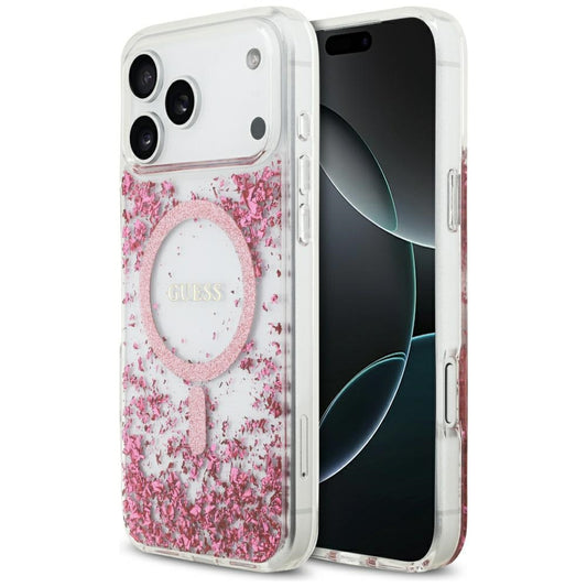 MagSafe Case for Apple iPhone 17 Pro Max, Guess, Resin Bottom Glitter, Pink