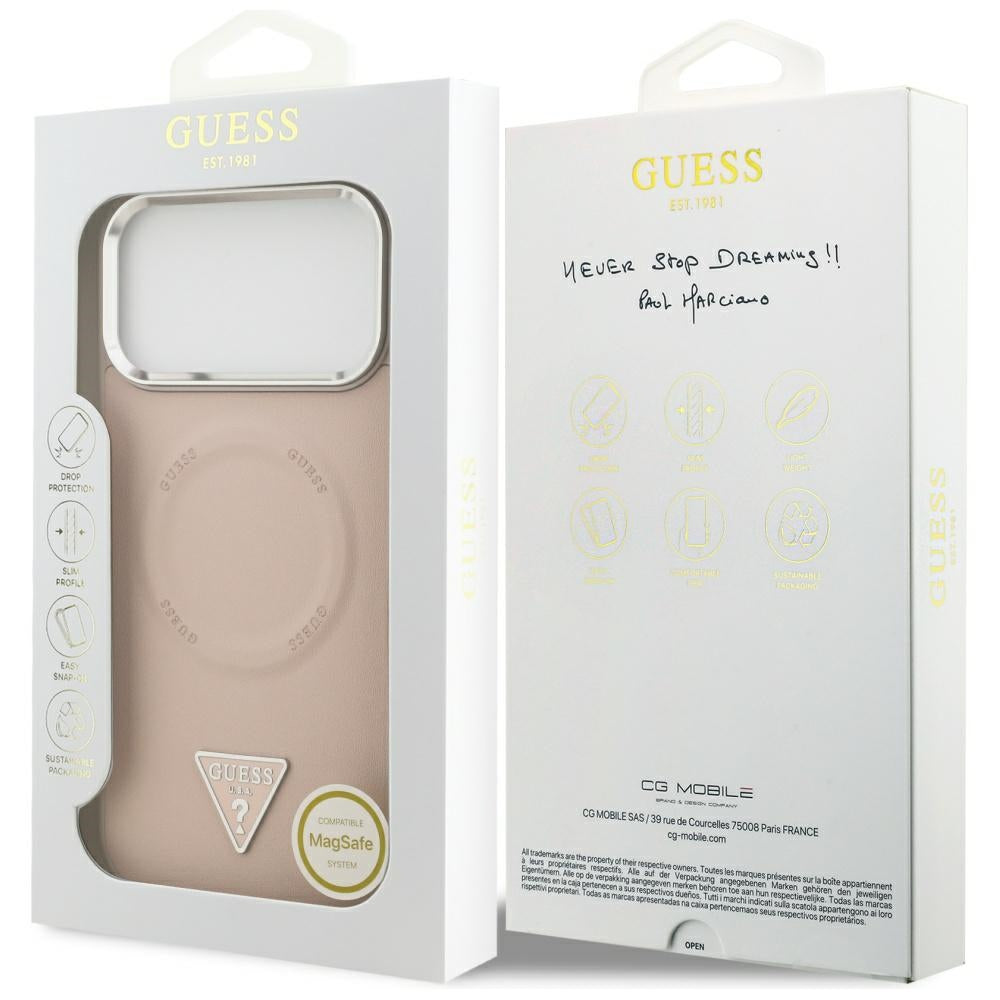 MagSafe Case for Apple iPhone 17 Pro Max, Guess, Triangle Logo, Silver Pink