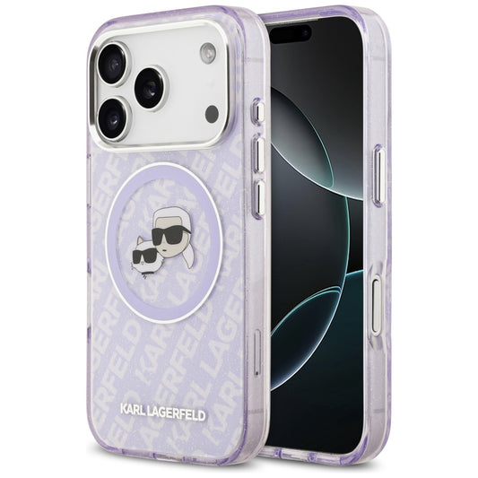 MagSafe Case for Apple iPhone 17 Pro Max, Karl Lagerfeld, IML Glitter Karl & Choupette's Heads, Purple
