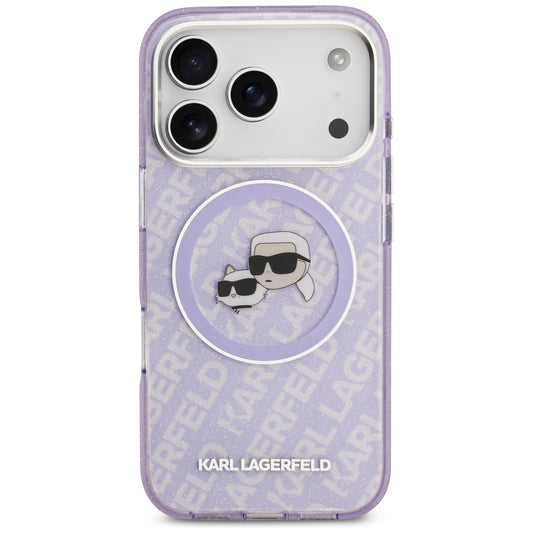 MagSafe Case for Apple iPhone 17 Pro Max, Karl Lagerfeld, IML Glitter Karl & Choupette's Heads, Purple