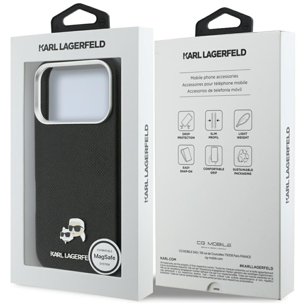 MagSafe Case for Apple iPhone 17 Pro Max, Karl Lagerfeld, Karl & Choupette Head's Pin, Black