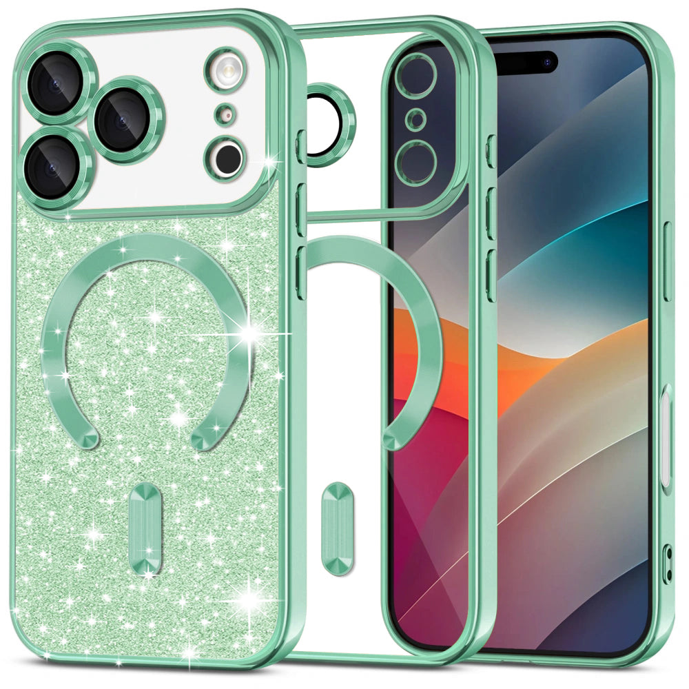 MagSafe Case for Apple iPhone 17 Pro Max, Techsuit, Luxury Glitter, Light Green