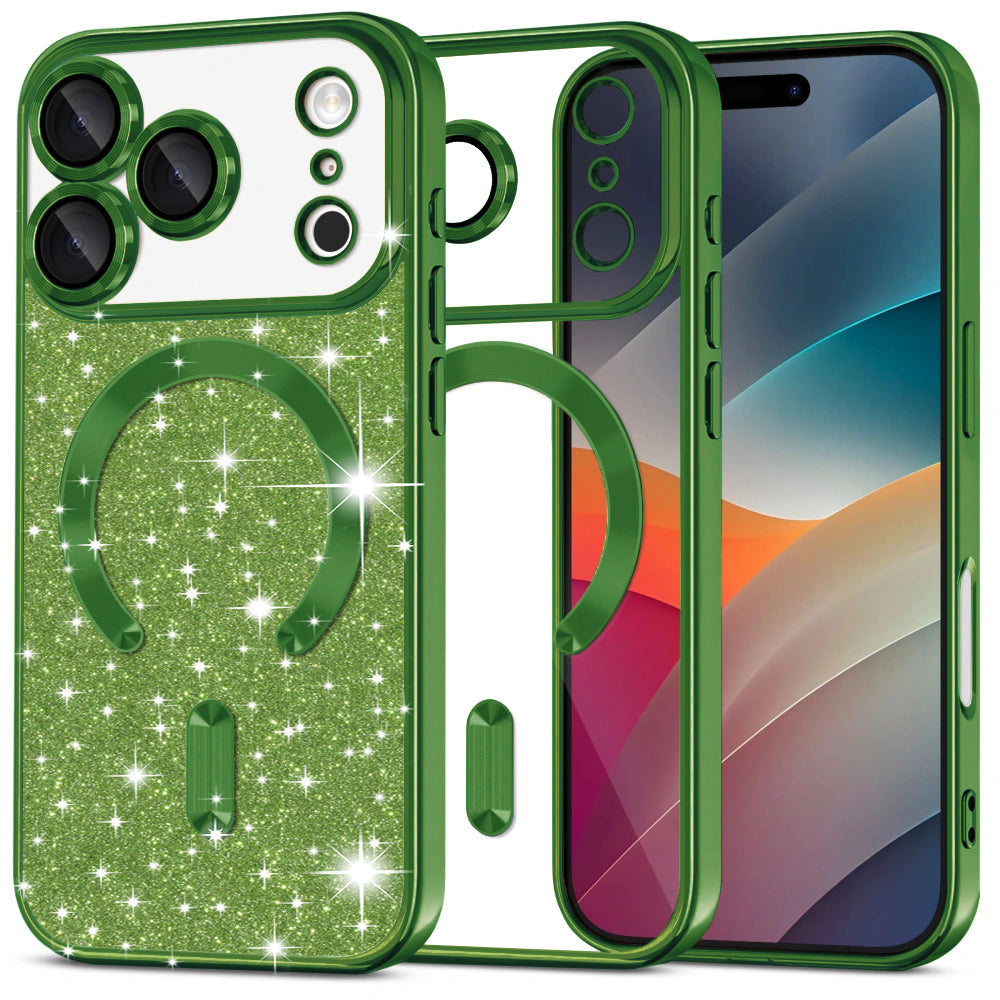 MagSafe Case for Apple iPhone 17 Pro Max, Techsuit, Luxury Glitter, Dark Green