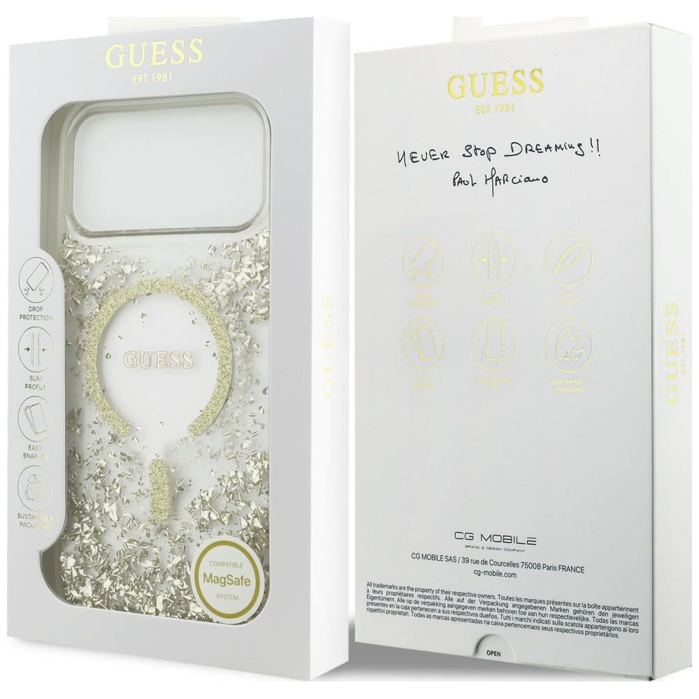 MagSafe Case for Apple iPhone 18 Pro / 17 Pro, Guess, Resin Bottom Glitter, Gold