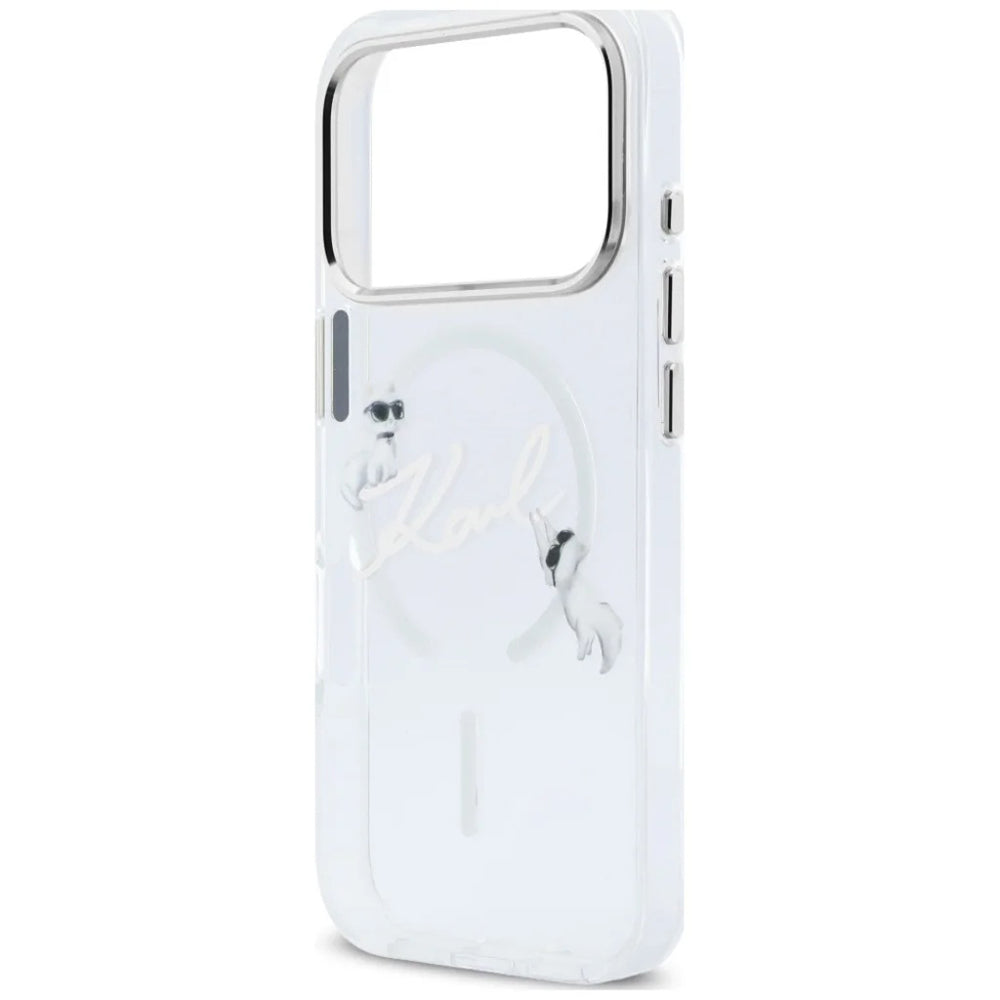 MagSafe Case for Apple iPhone 18 Pro / 17 Pro, Karl Lagerfeld, IML Choupette Karl Script Logo, Transparent