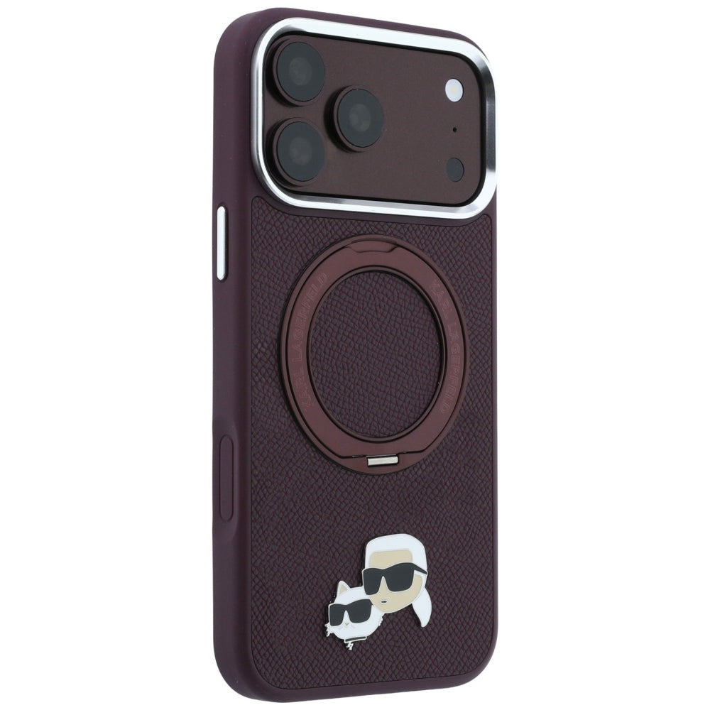 MagSafe Case for Apple iPhone 18 Pro / 17 Pro, Karl Lagerfeld, Ring Stand 360 Karl & Choupette Pin, Burgundy
