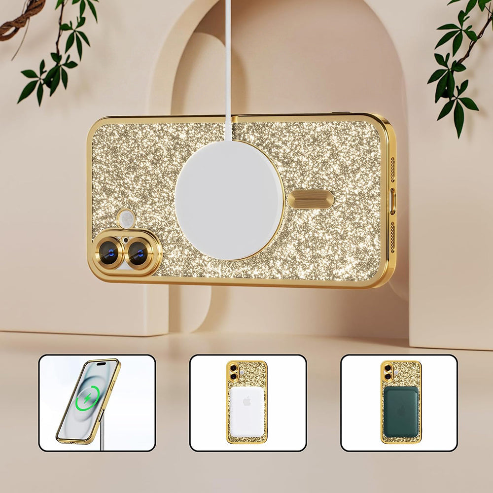 MagSafe Case for Apple iPhone 18 Pro / 17 Pro, Techsuit, Luxury Glitter, Dark Green