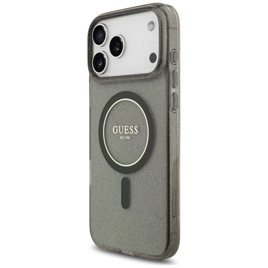 MagSafe Case for Apple iPhone 18 Pro Max / 17 Pro Max, Guess, IML Glitter with Pearl Strap, Black