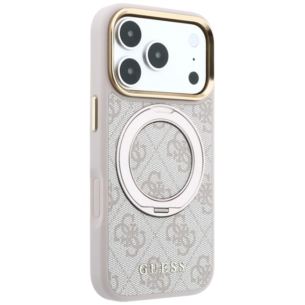 MagSafe Case for Apple iPhone 18 Pro Max / 17 Pro Max, Guess, Ring Stand Classic Logo, Pink
