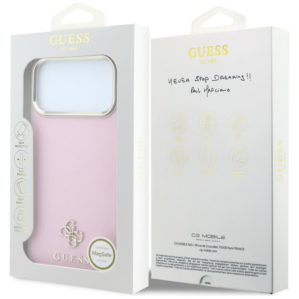MagSafe Case for Apple iPhone 18 Pro Max / 17 Pro Max, Guess, Saffiano Small 4G Classic, Pink