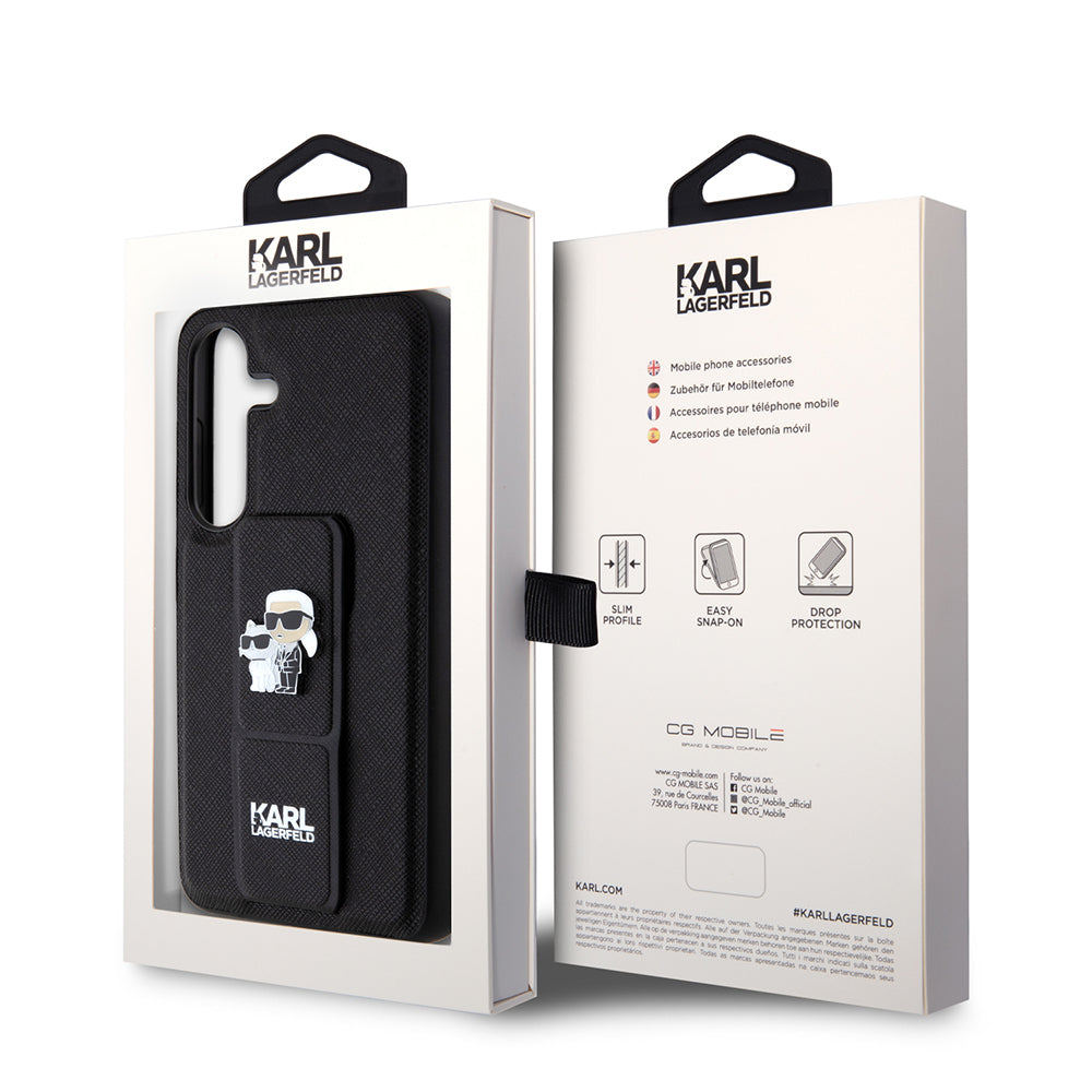 MagSafe Case for Samsung Galaxy S24 S921, Karl Lagerfeld, Saffiano Gripstand Karl & Choupette, Black