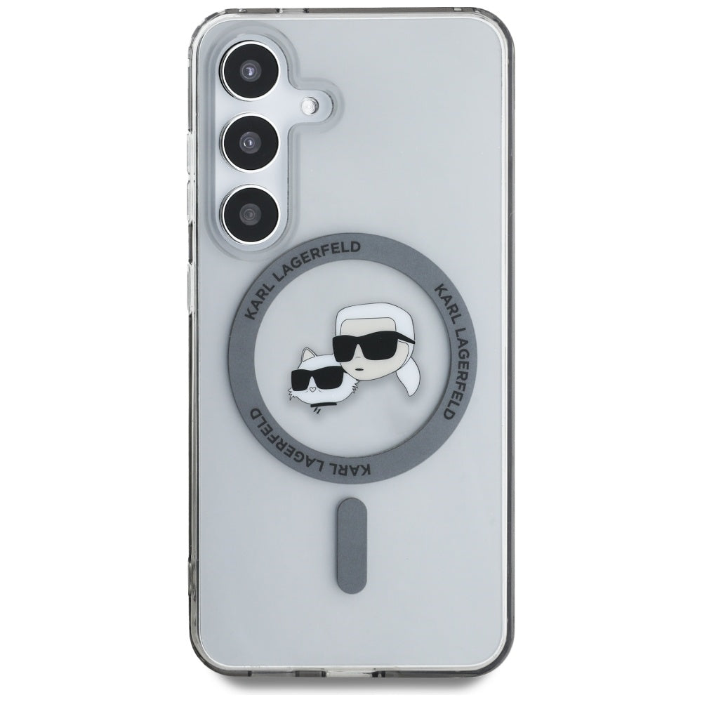 MagSafe Case for Samsung Galaxy S25 S931, Karl Lagerfeld, IML Metal Karl & Choupette's Heads, Black