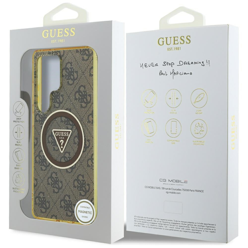 MagSafe Case for Samsung Galaxy S25 Ultra S938, Guess, IML Glitter 4G Circle Triangle, Brown