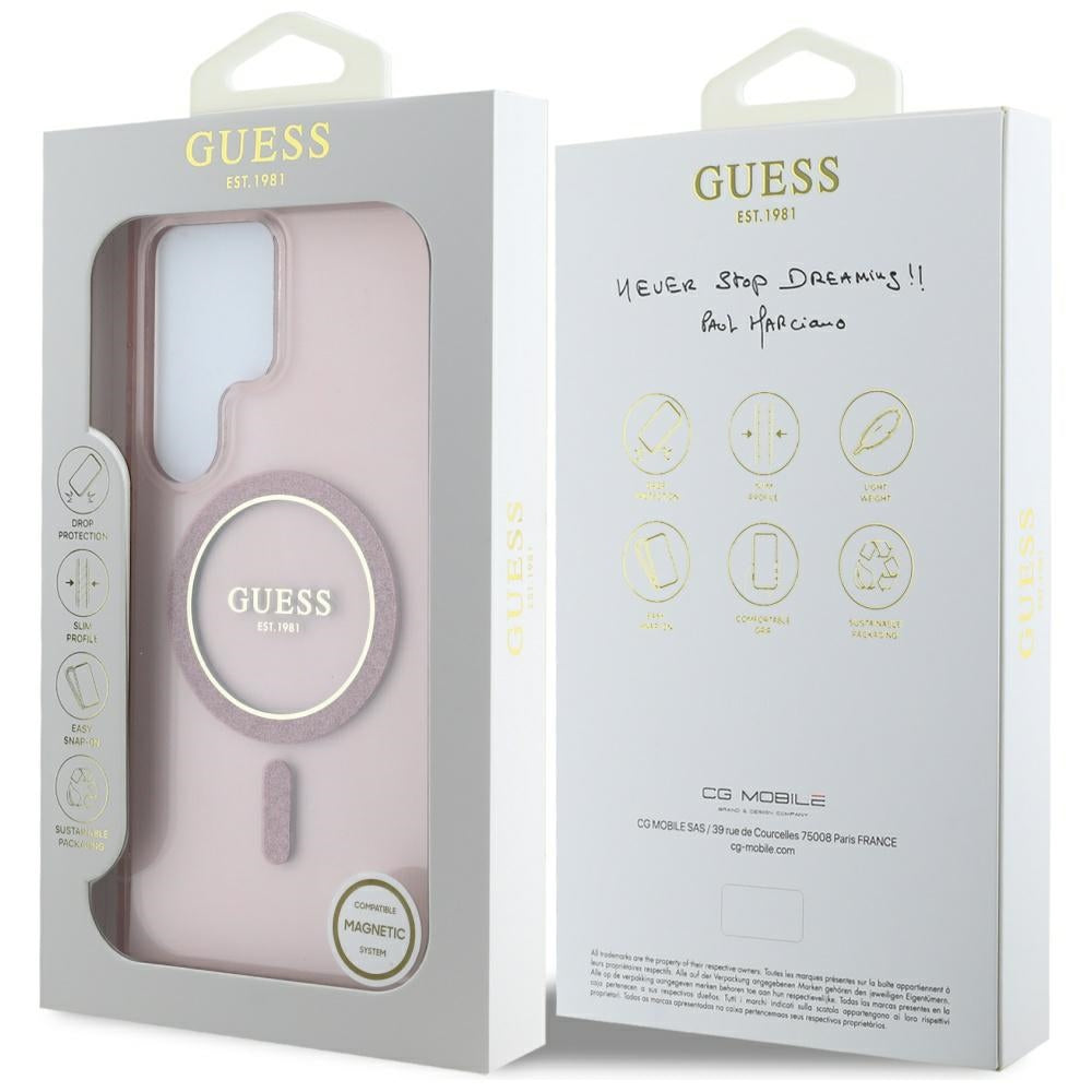 MagSafe Case for Samsung Galaxy S25 Ultra S938, Guess, IML Glitter Circle, Pink