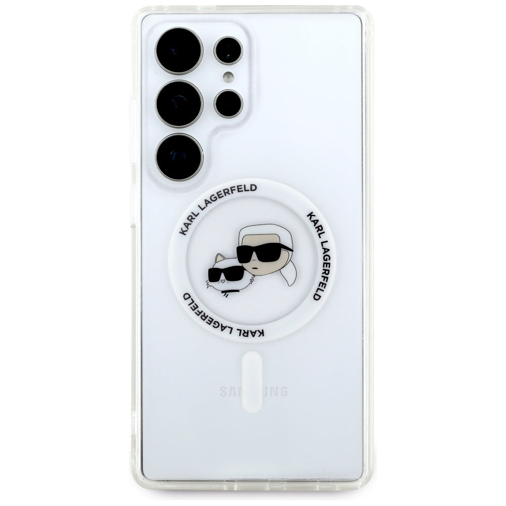 MagSafe Case for Samsung Galaxy S25 Ultra S938, Karl Lagerfeld, IML Metal Karl & Choupette's Heads, White