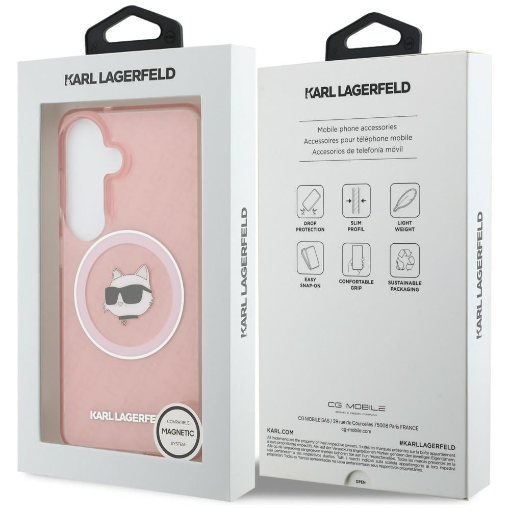MagSafe Case for Samsung Galaxy S26 Plus S947, Karl Lagerfeld, IML Choupette Head on KL Repeated Logo, Pink