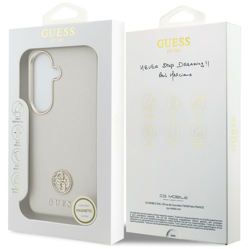 MagSafe Case for Samsung Galaxy S26 S942, Guess, Rhinestone Round Logo, Beige