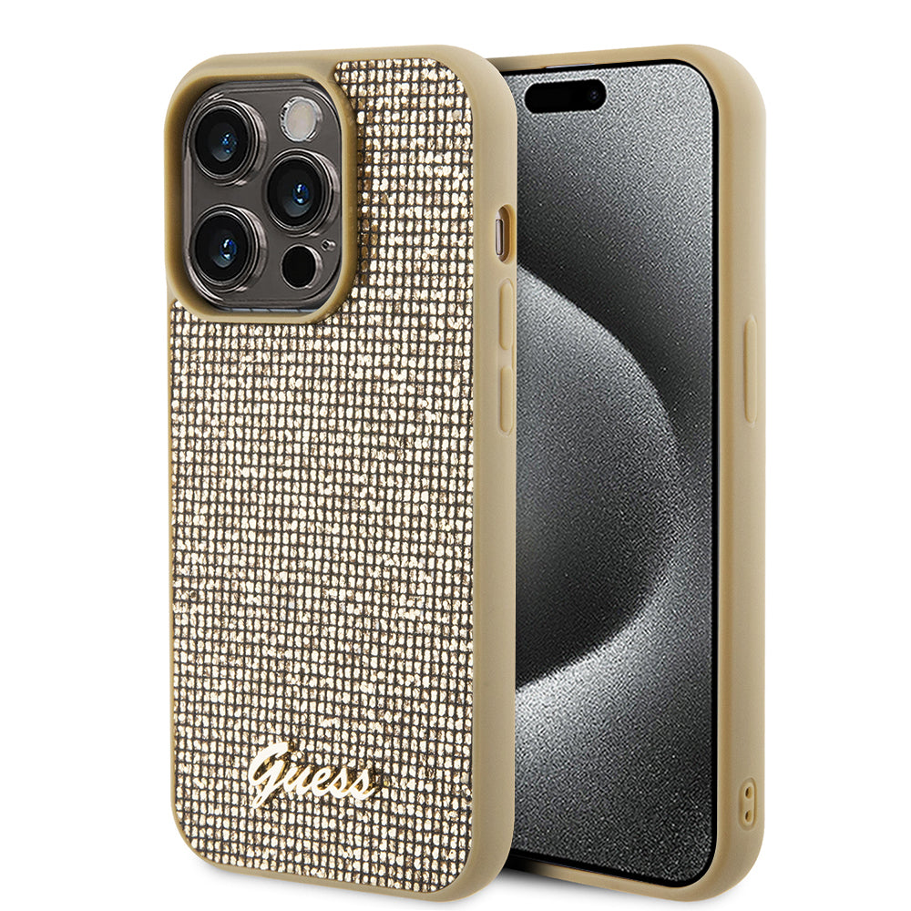 Case for Apple iPhone 15 Pro, Guess, PU Square Mirror Script Logo, Gold