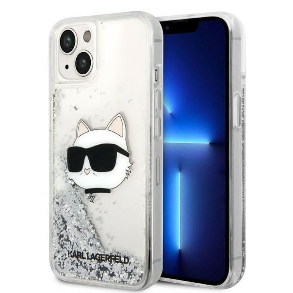 Case for Apple iPhone 14 Plus, Karl Lagerfeld, Glitter Choupette's Head, Silver