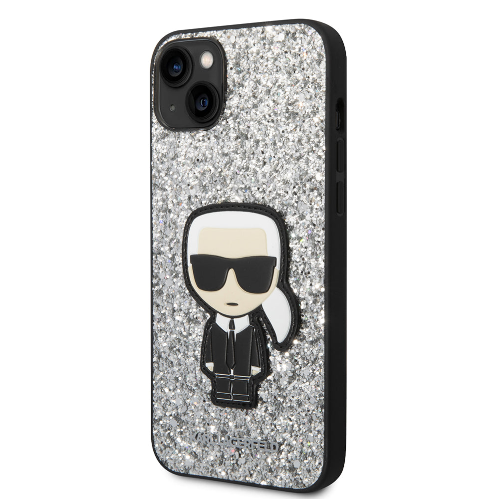 Case for Apple iPhone 14 Plus, Karl Lagerfeld, Glitter Flakes Ikonik Karl, Silver