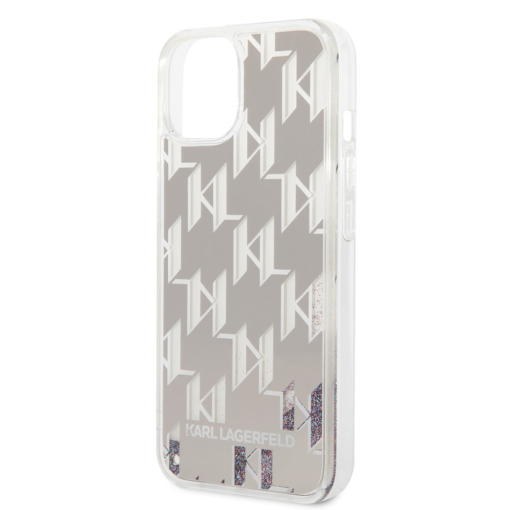 Case for Apple iPhone 14 Plus, Karl Lagerfeld, Liquid Glitter Monogram, Silver