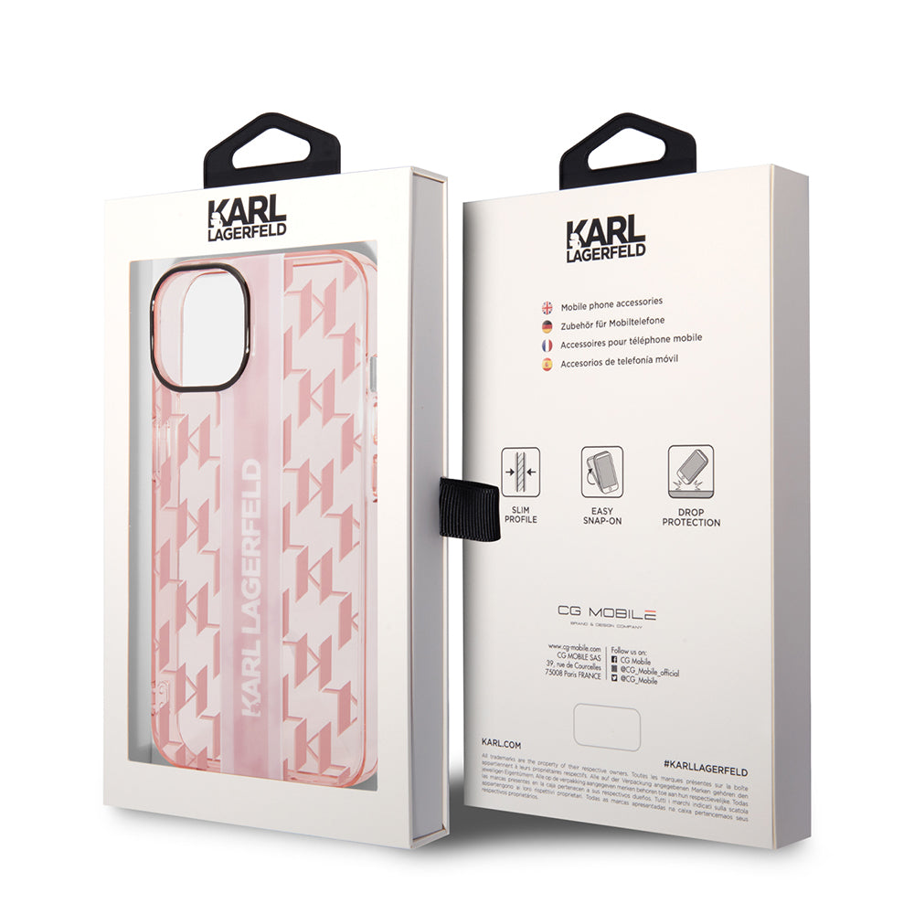 Case for Apple iPhone 14 Plus, Karl Lagerfeld, Monogram Stripe, Pink