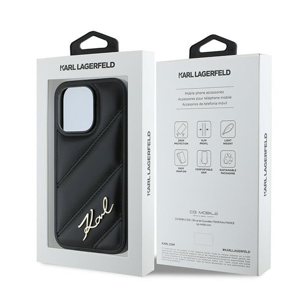 Case for Apple iPhone 14 Pro, Karl Lagerfeld, Diagonal Quilted Script, Black