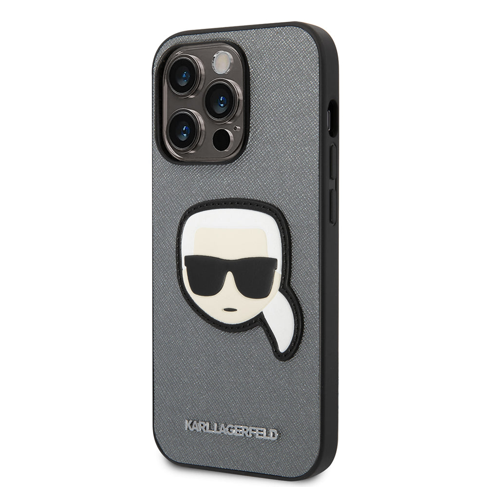 Case for Apple iPhone 14 Pro, Karl Lagerfeld, Saffiano Karl's Head, Silver