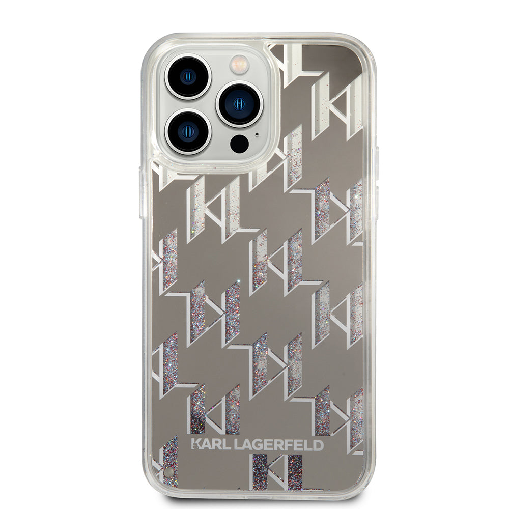 Case for Apple iPhone 14 Pro Max, Karl Lagerfeld, Liquid Glitter Monogram, Silver