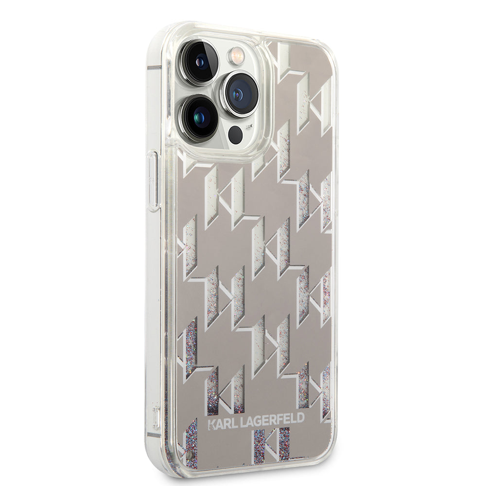Case for Apple iPhone 14 Pro Max, Karl Lagerfeld, Liquid Glitter Monogram, Silver