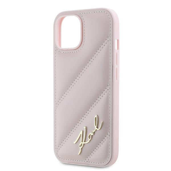 Case for Apple iPhone 15, Karl Lagerfeld, Diagonal Quilted Script, Pink