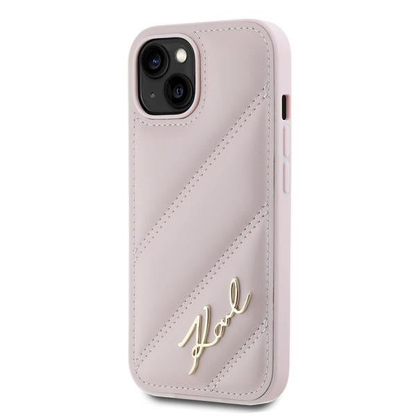 Case for Apple iPhone 15, Karl Lagerfeld, Diagonal Quilted Script, Pink