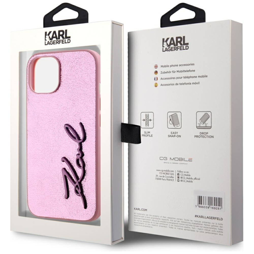 Case for Apple iPhone 15, Karl Lagerfeld, Metal Signature, Pink