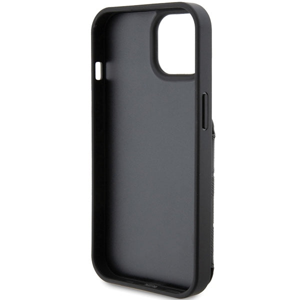 Case for Apple iPhone 15, Karl Lagerfeld, Saffiano Cardslots and Stand Monogram Ikonik Karl, Black