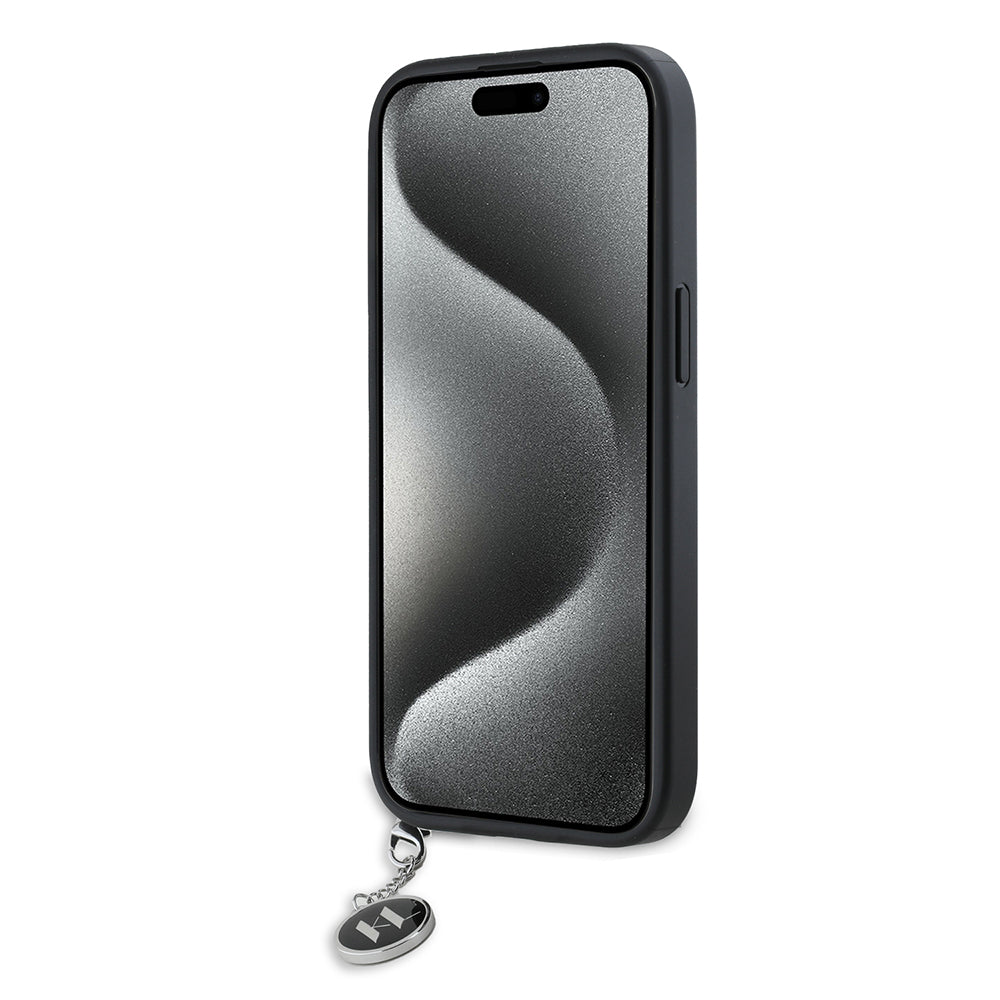 Case for Apple iPhone 15, Karl Lagerfeld, Saffiano Rhinestones & Charm, Black