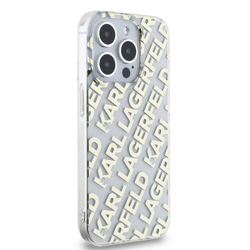 Case for Apple iPhone 15 Pro, Karl Lagerfeld, IML Luxury Monogram KL Pattern with Strap, Black