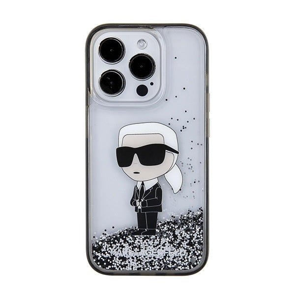 Case for Apple iPhone 15 Pro, Karl Lagerfeld, Liquid Glitter Ikonik Karl, Transparent