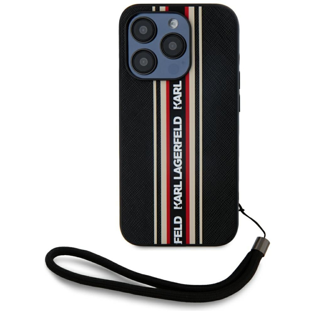Case for Apple iPhone 15 Pro, Karl Lagerfeld, Saffiano Athleisure Stripes with Strap, Rosie