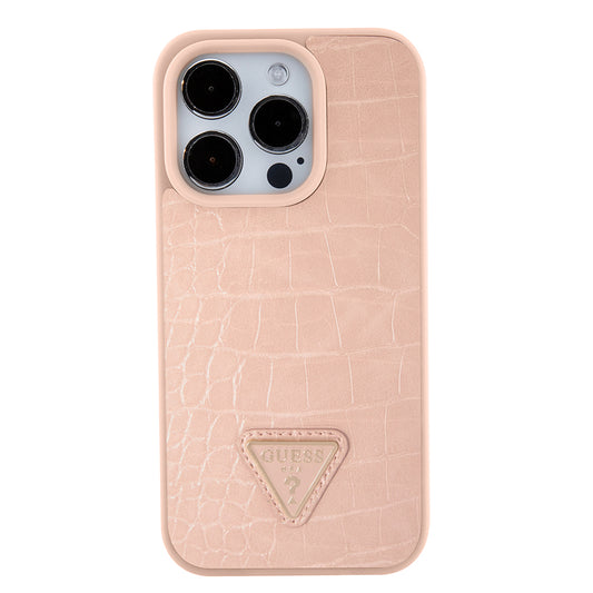 Case for Apple iPhone 15 Pro Max, Guess, Croco Triangle Metal Logo, Pink