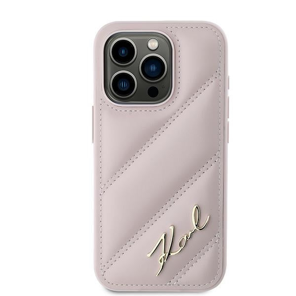 Case for Apple iPhone 15 Pro Max, Karl Lagerfeld, Diagonal Quilted Script, Pink