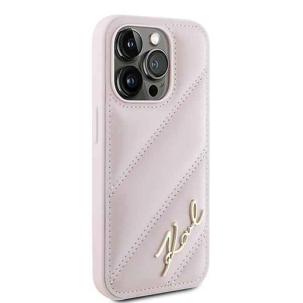 Case for Apple iPhone 15 Pro Max, Karl Lagerfeld, Diagonal Quilted Script, Pink